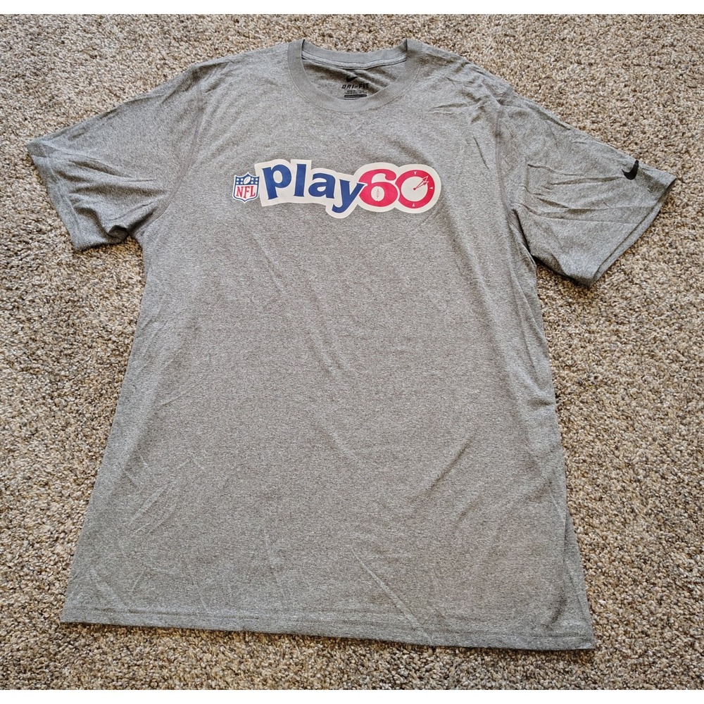 Nike Dri-FIT NFL Play 60 Mens Large Heather Gray Short Sleeve Graphic T-Shirt